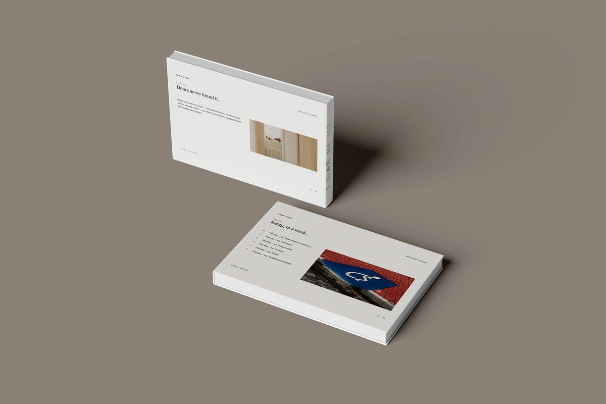 Accessible Adaptations Client Package, Ivory colourway, floating books mockup