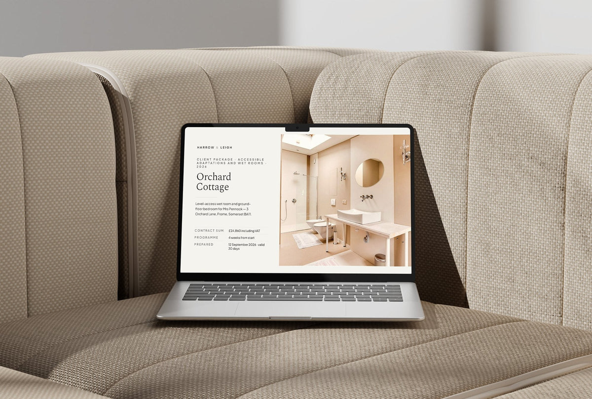 Accessible Adaptations Client Package, Oat colourway, laptop screen mockup