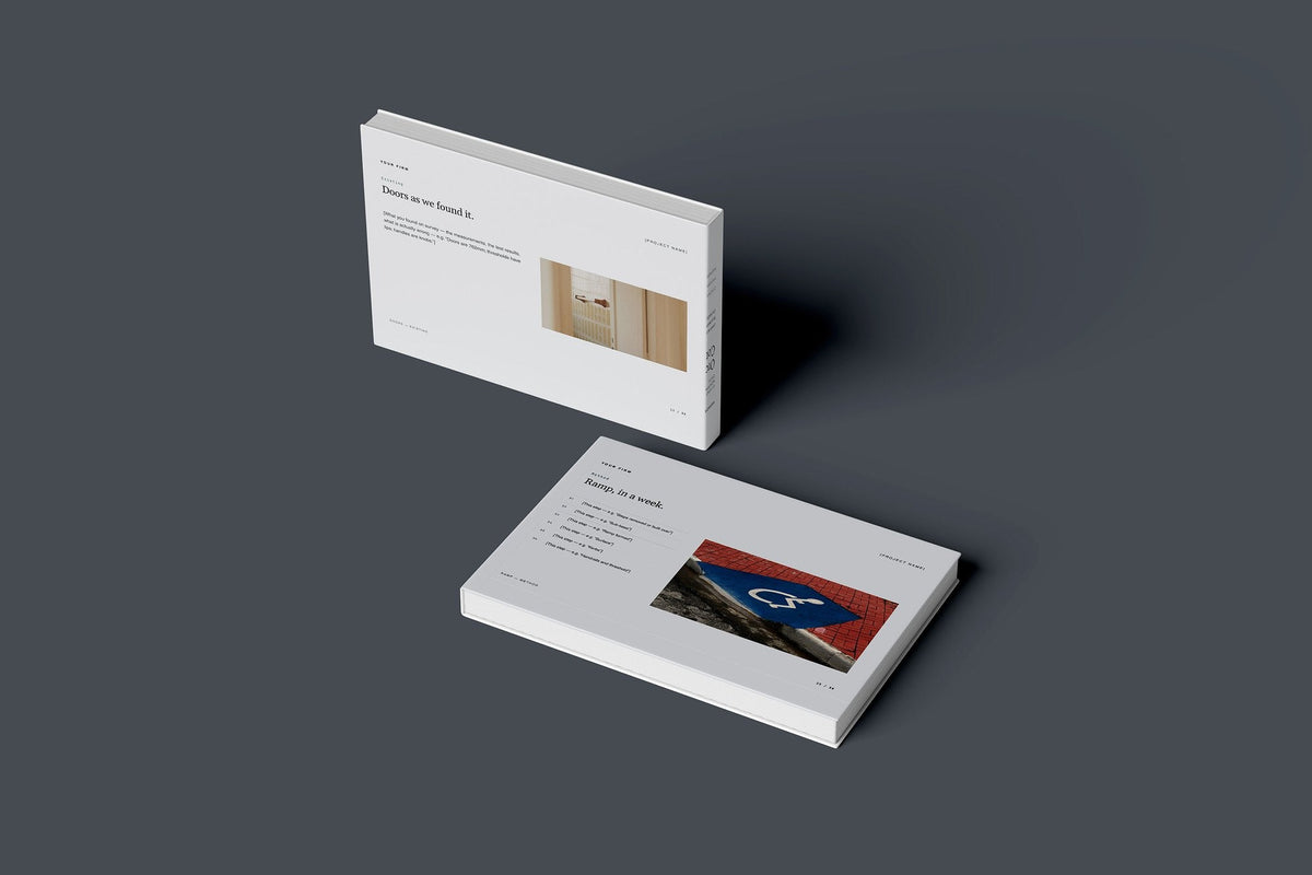 Accessible Adaptations Client Package, Slate colourway, floating books mockup