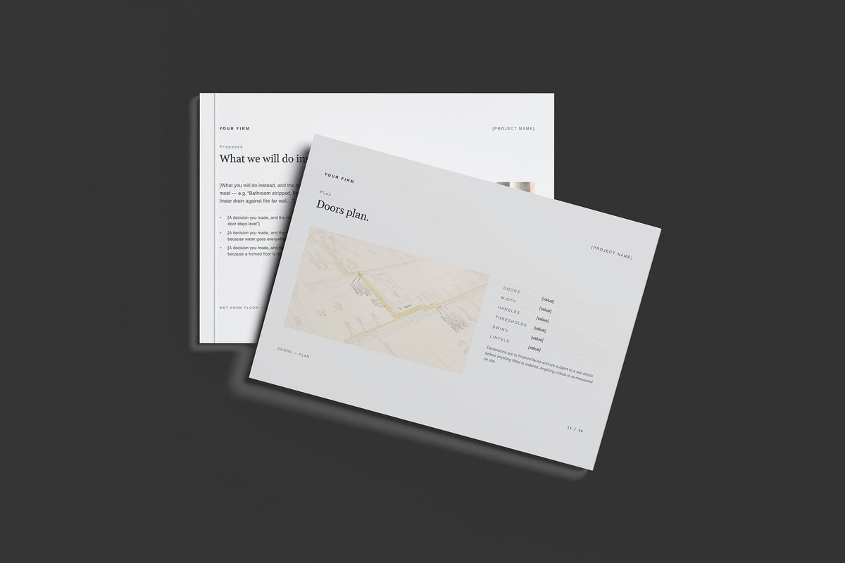Accessible Adaptations Client Package, Slate colourway, front and back cover mockup