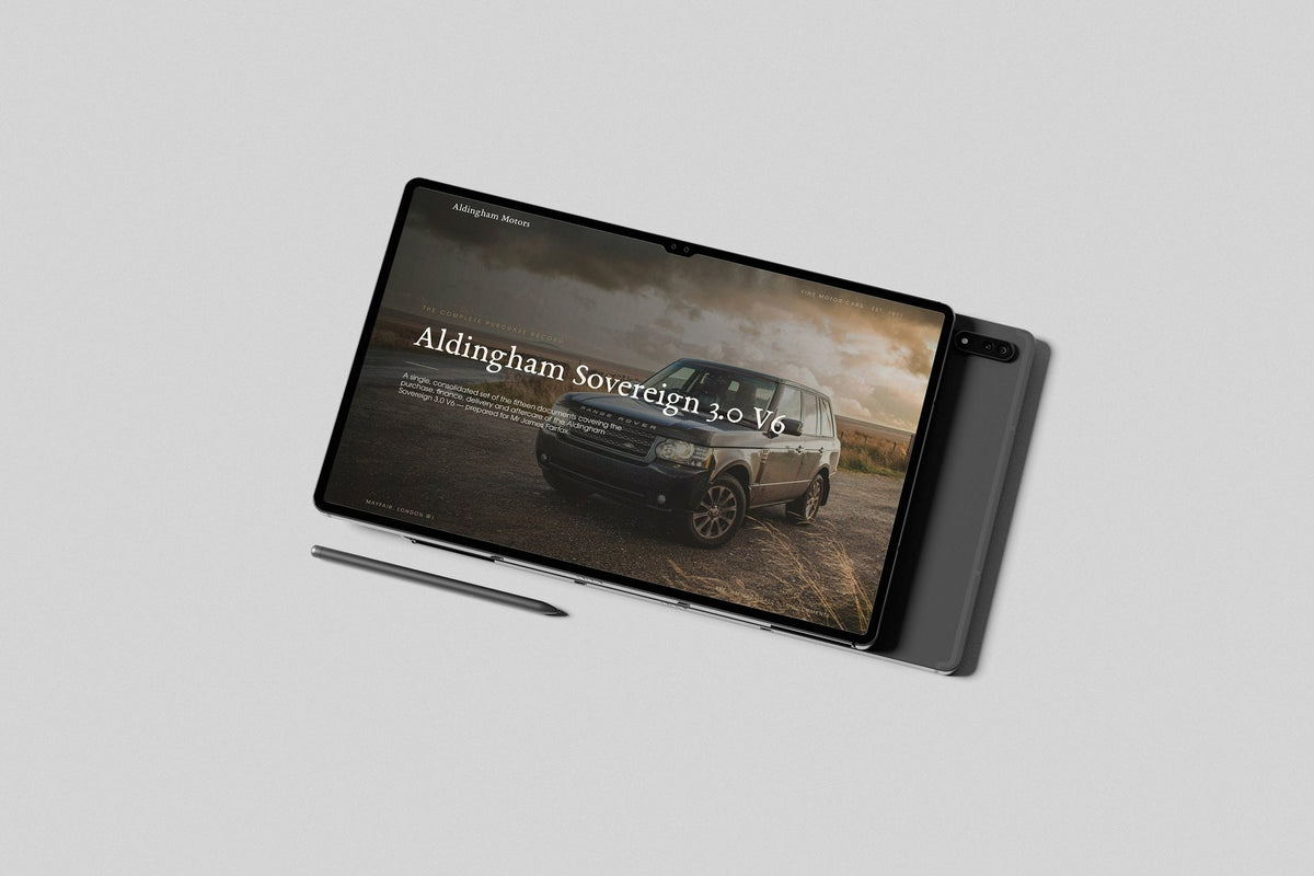 Prestige Car Dealer Customer Pack in PowerPoint, shown on a tablet