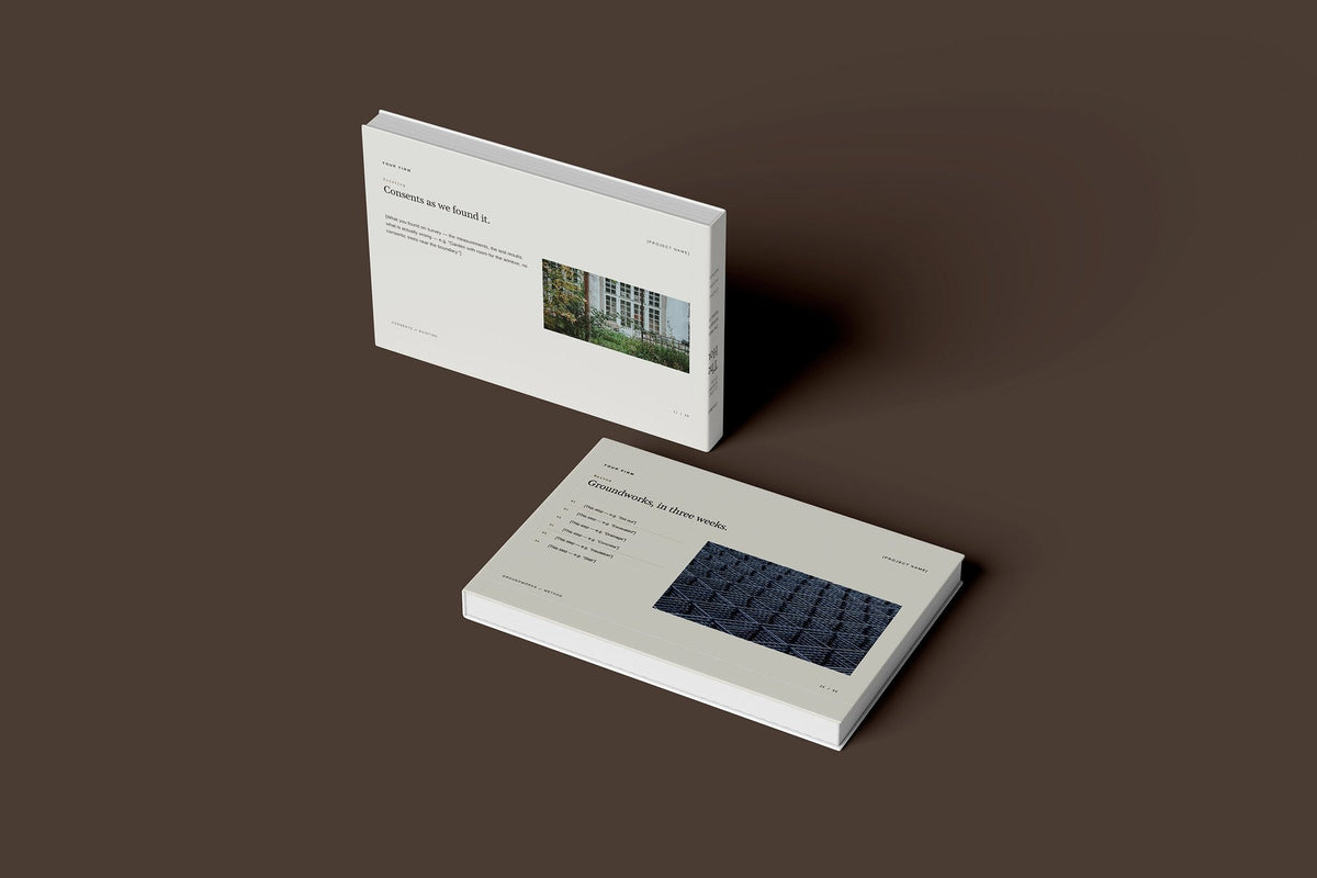 Annexe and Granny Flat Client Package, Oat colourway, floating books mockup