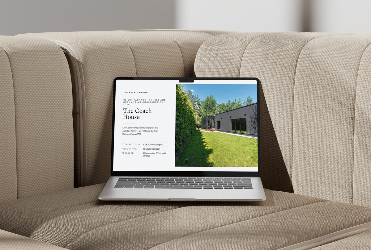 Annexe and Granny Flat Client Package, Slate colourway, laptop screen mockup