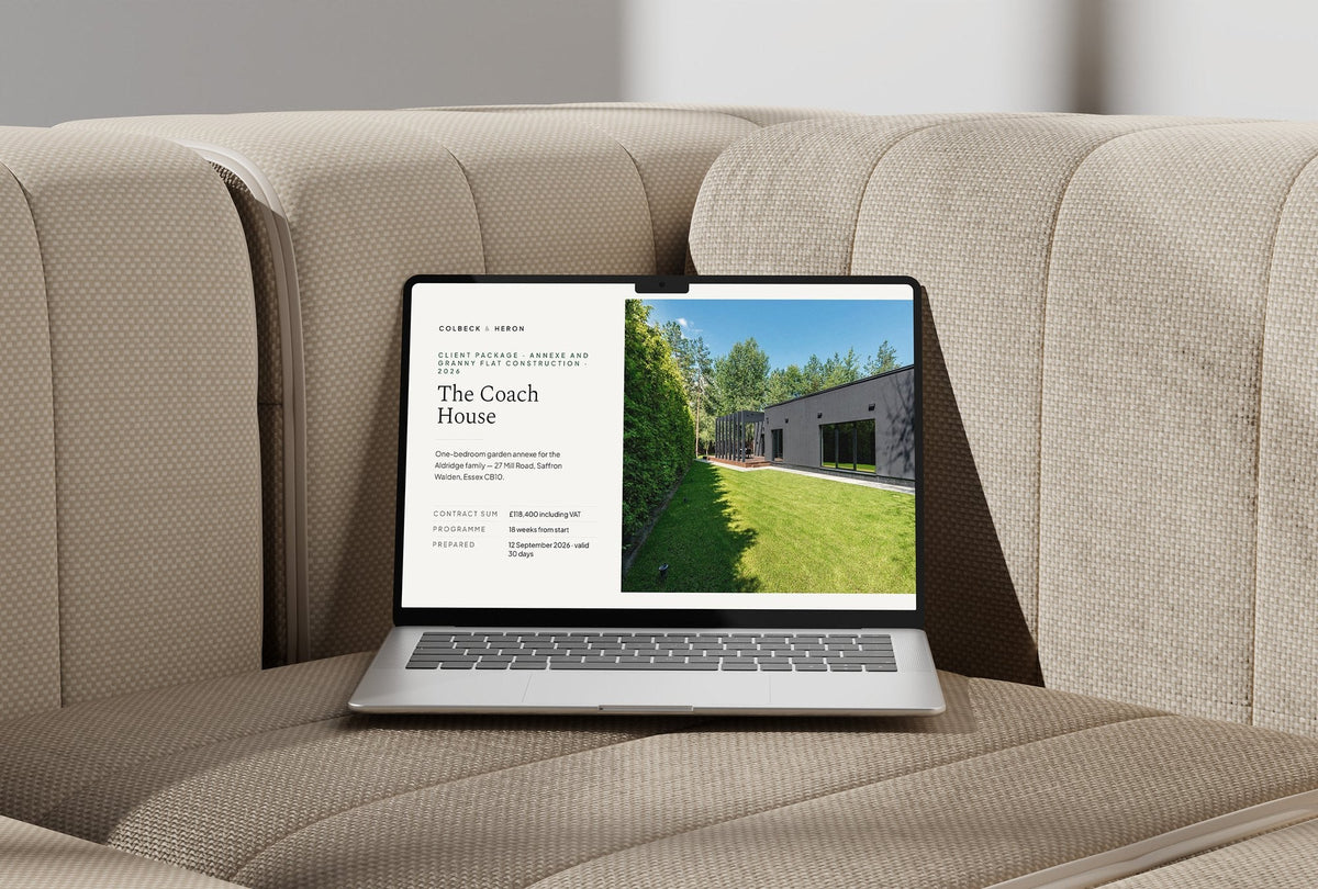 Annexe and Granny Flat Client Package, Standard colourway, laptop screen mockup