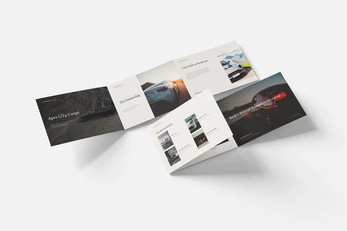 Performance Car Dealer Customer Pack in PowerPoint, fold out pages laid together