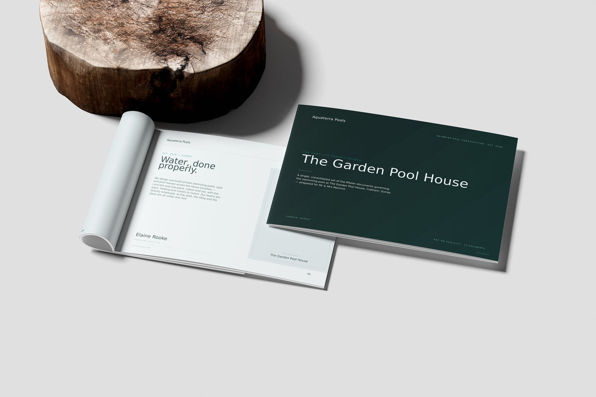 Swimming Pool Builder Project Pack in PowerPoint, printed and rolled