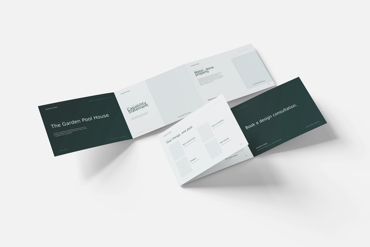 Swimming Pool Builder Project Pack in PowerPoint, fold out pages laid together