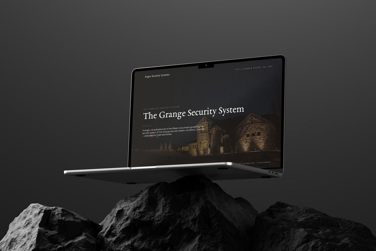 Security & CCTV Installer Project Pack in PowerPoint, shown on a laptop