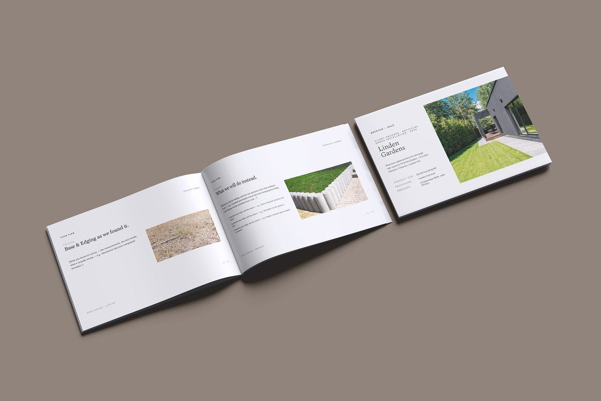 Artificial Grass Client Package, Ivory colourway, cover and inside spread mockup