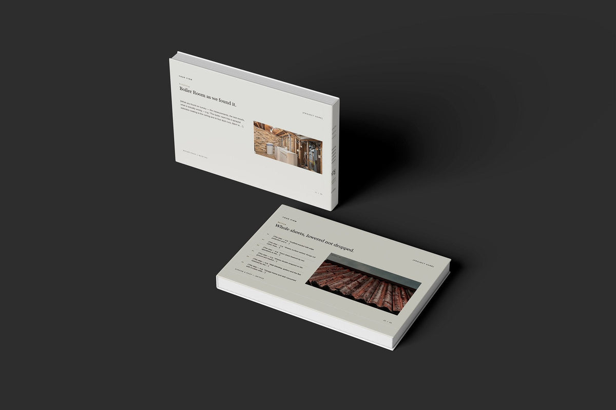 Asbestos Removal Client Package, Oat colourway, floating books mockup