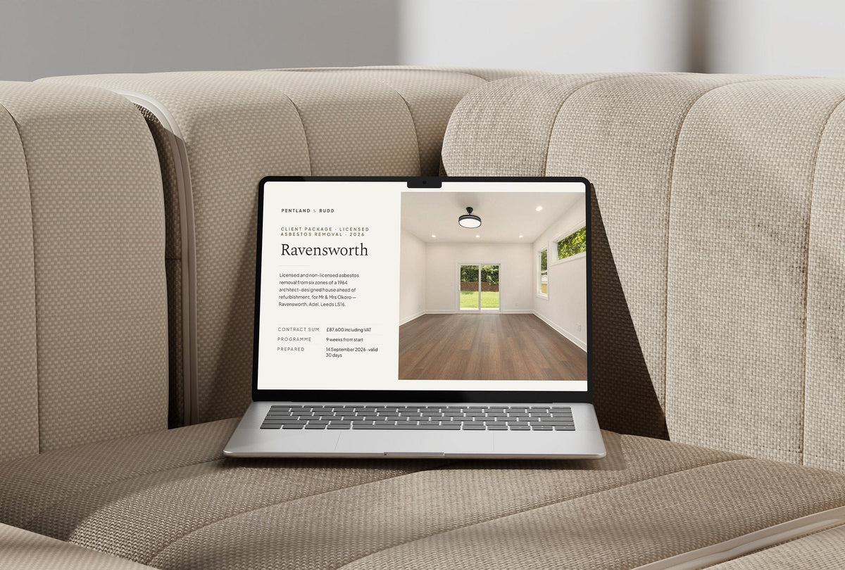 Asbestos Removal Client Package, Oat colourway, laptop screen mockup