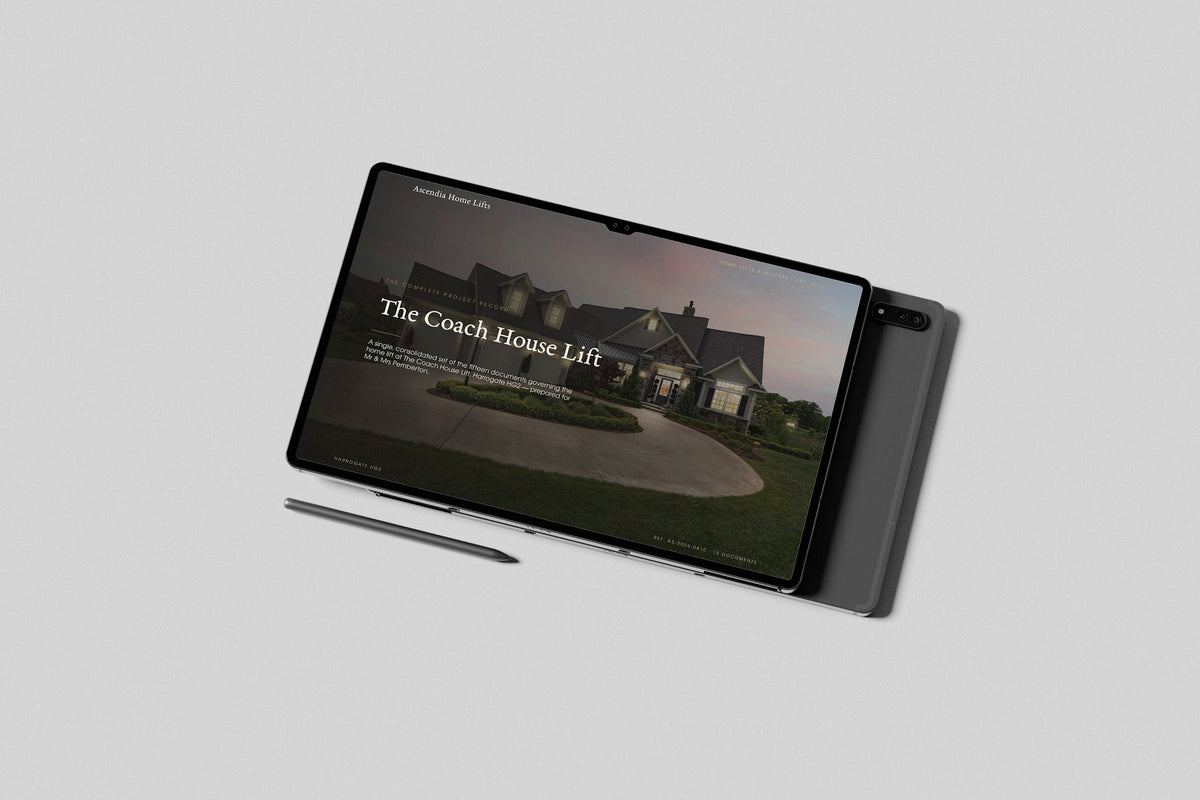 Home Lift Installer Project Pack in PowerPoint, shown on a tablet
