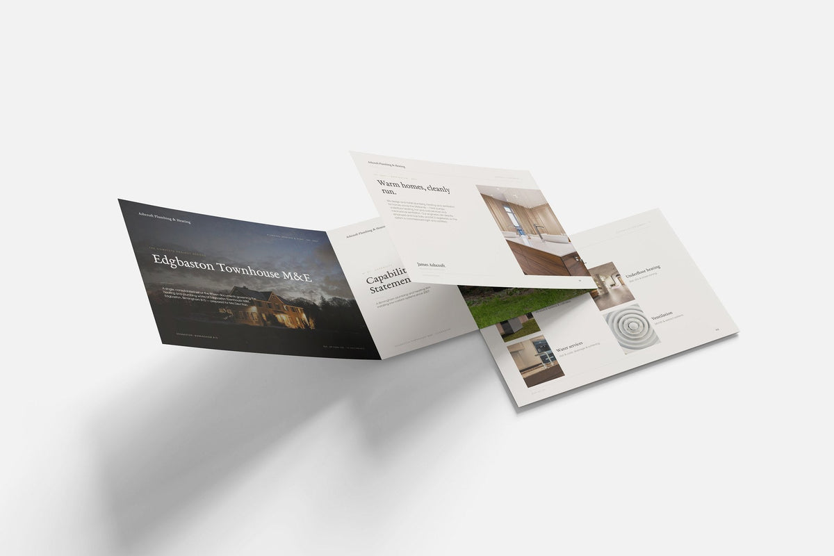 Plumbing & Heating Engineer Project Pack in PowerPoint, printed documents stacked