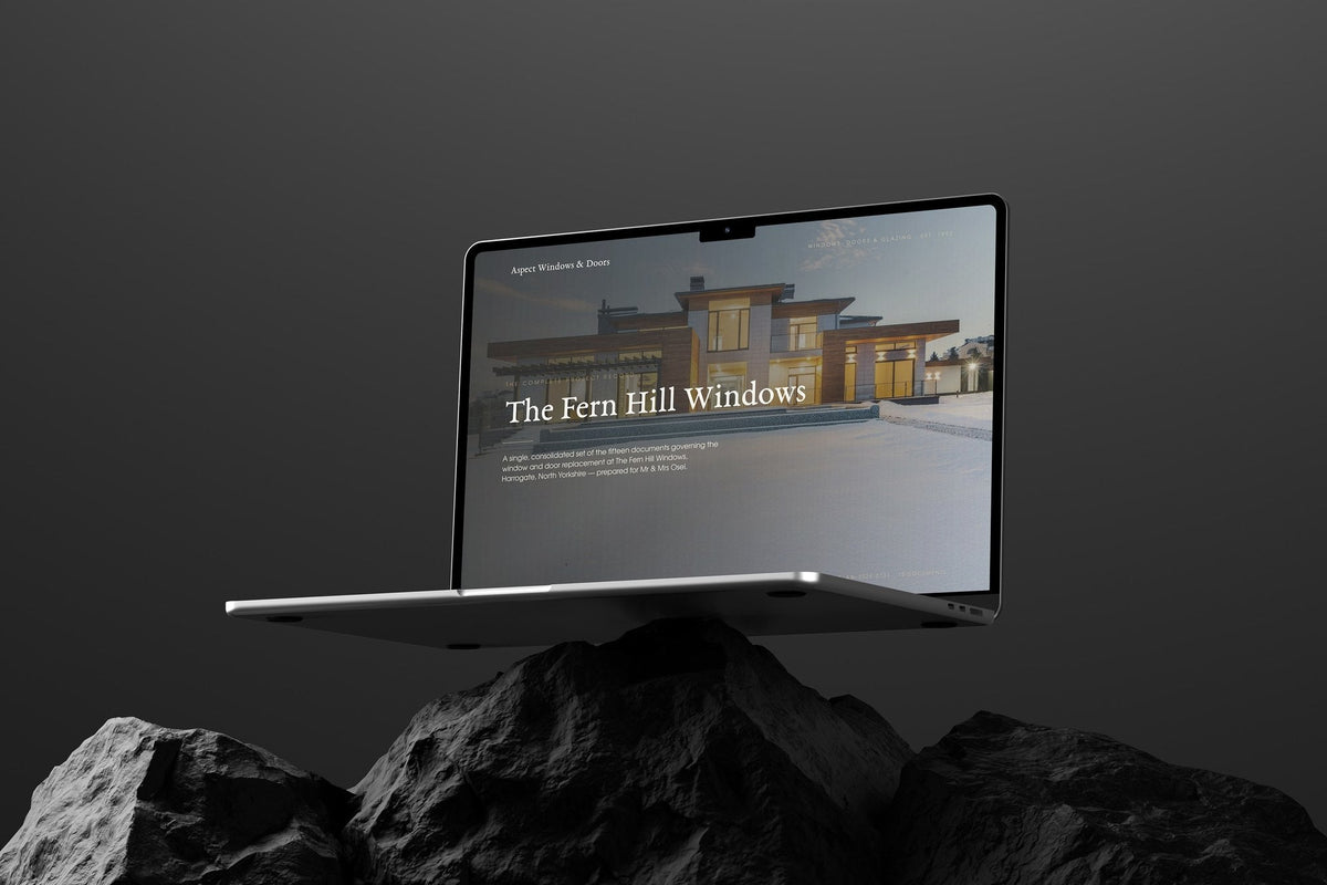 Window & Door Installer Project Pack in PowerPoint, shown on a laptop