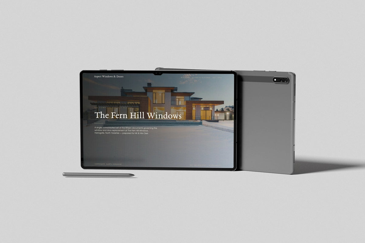 Window & Door Installer Project Pack in PowerPoint, shown on a tablet