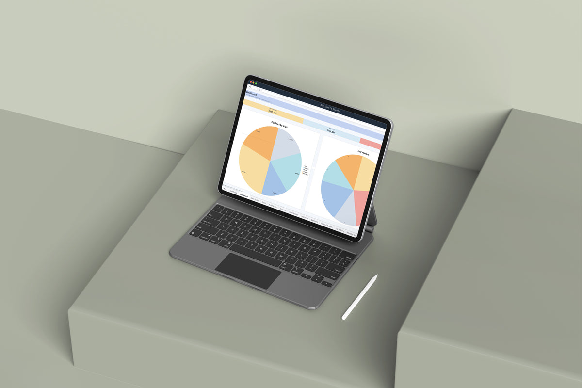 B2B Sales OS Excel template on an iPad with keyboard