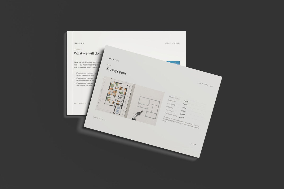 Barn Conversion Client Package, Standard colourway, front and back cover mockup