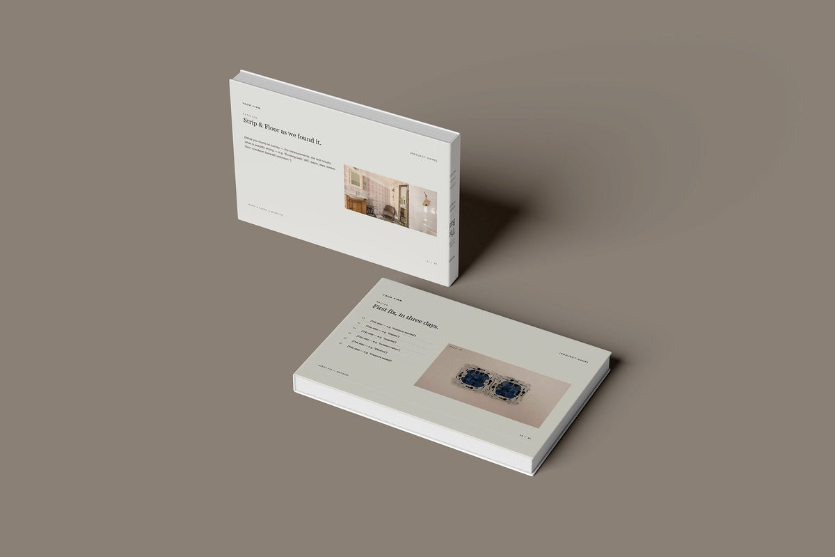 Bathroom Fitter Client Package, Oat colourway, floating books mockup