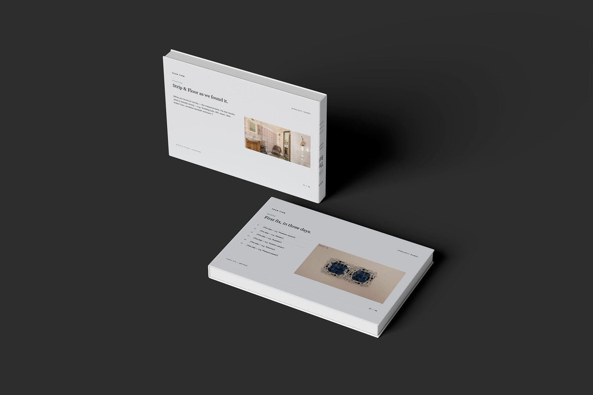 Bathroom Fitter Client Package, Slate colourway, floating books mockup