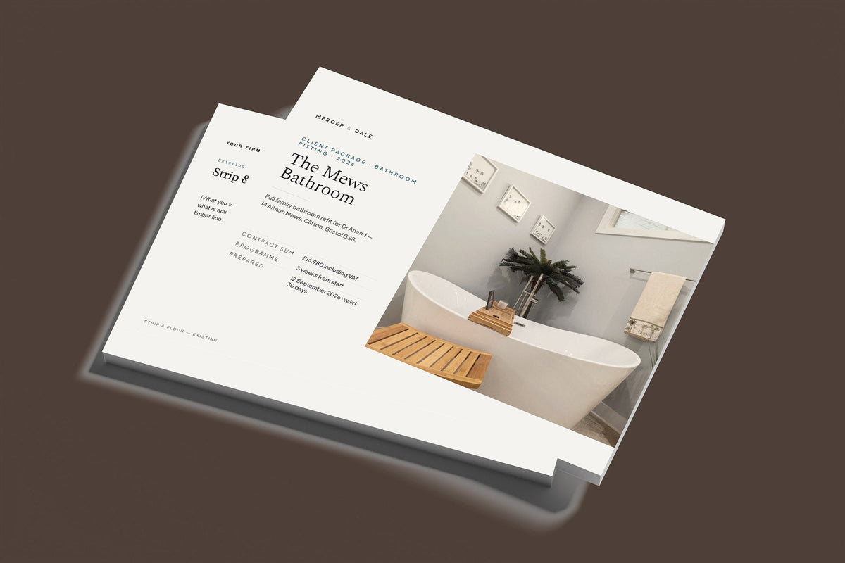 Bathroom Fitter Client Package, Standard colourway, stacked books mockup