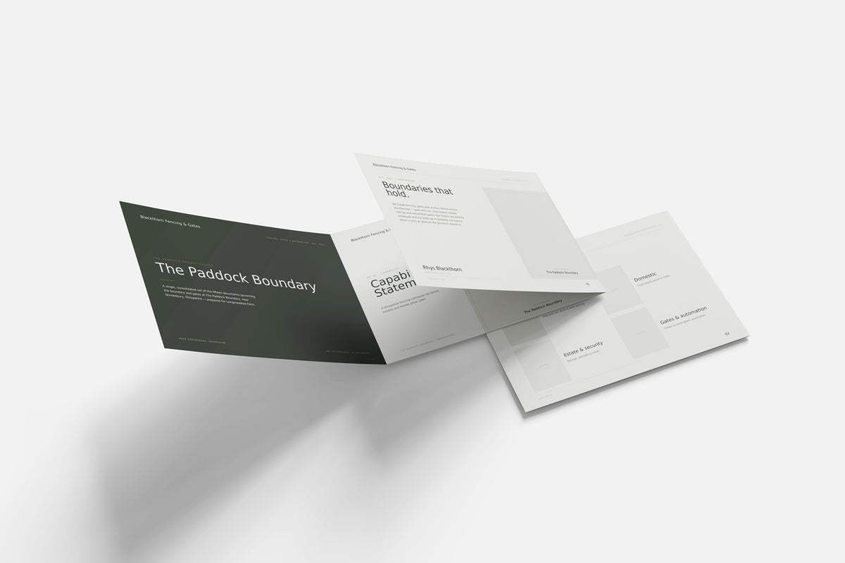 Fencing & Gate Installer Project Pack in PowerPoint, printed documents stacked