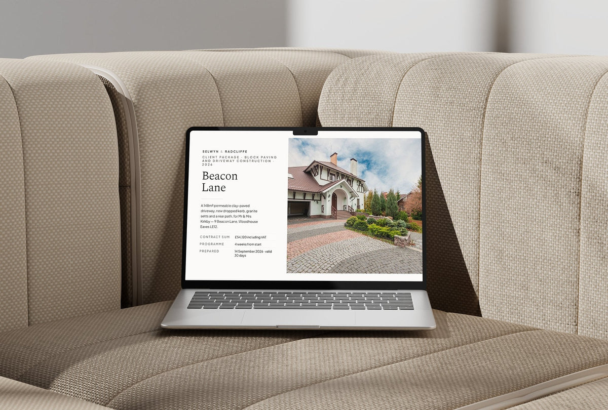 Block Paving Client Package, Ivory colourway, laptop screen mockup