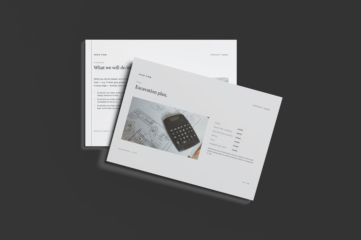 Block Paving Client Package, Slate colourway, front and back cover mockup