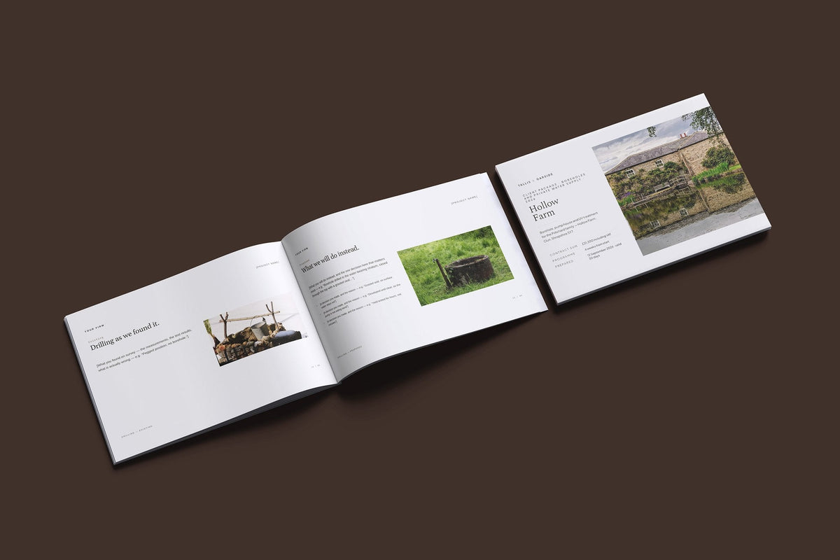 Borehole and Private Water Supply Client Package, Oat colourway, cover and inside spread mockup