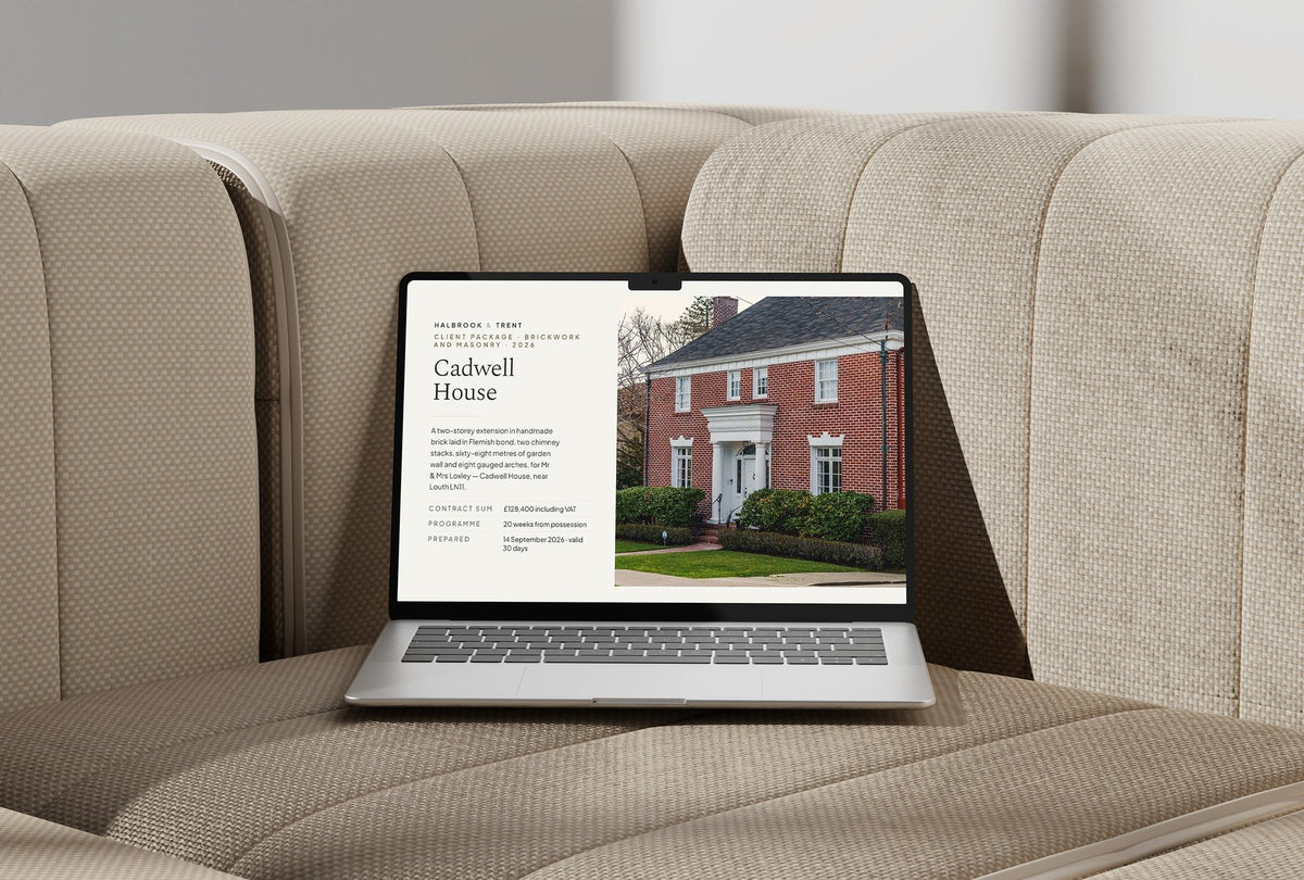 Bricklaying Client Package, Oat colourway, laptop screen mockup