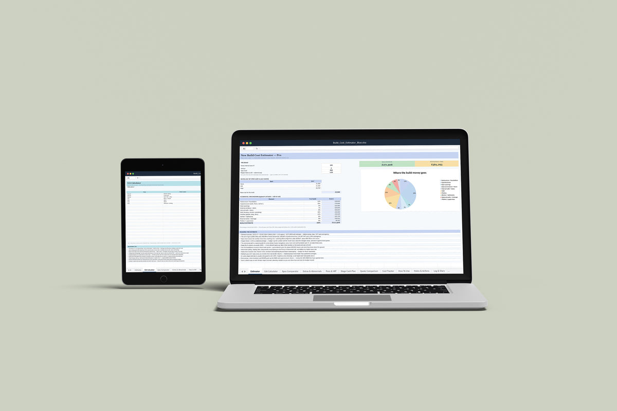 Build Cost Estimator Excel template on a MacBook and iPad
