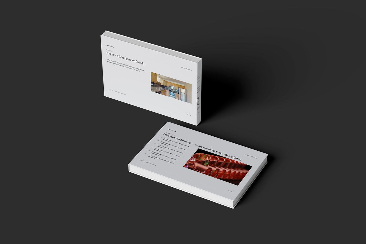 Builder Client Package, Slate colourway, floating books mockup