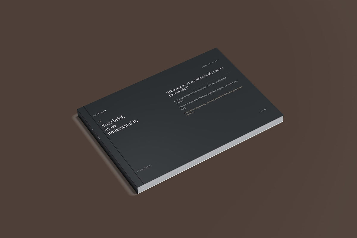 Builder Client Package, Slate colourway, closed magazine mockup