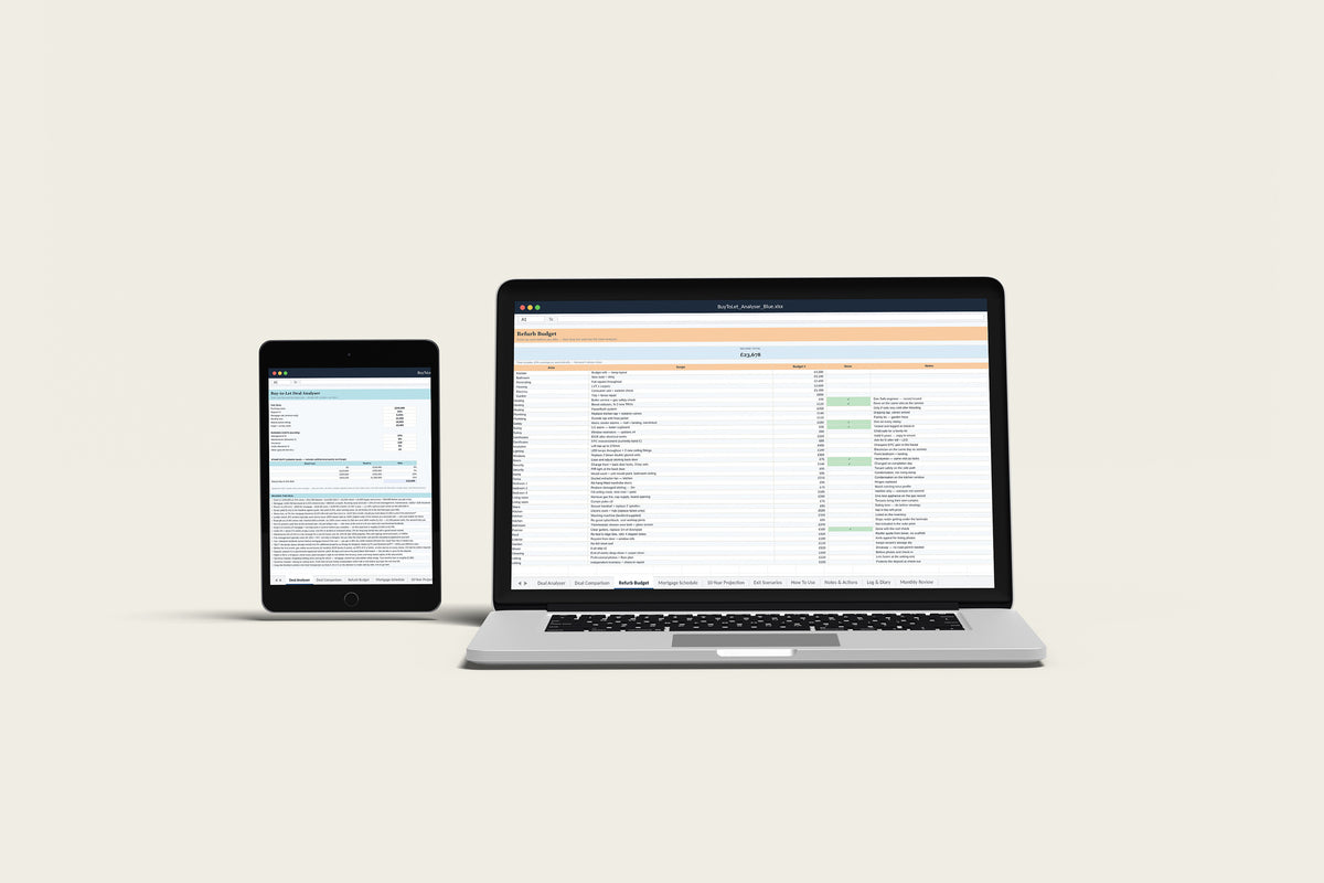 BuyToLet Analyser Excel template on a MacBook and iPad, second view
