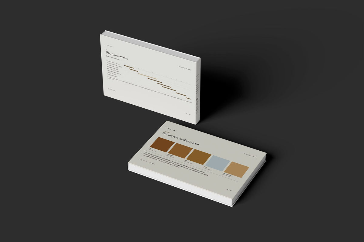 Cabinetmaker Client Package, Oat colourway, floating books mockup