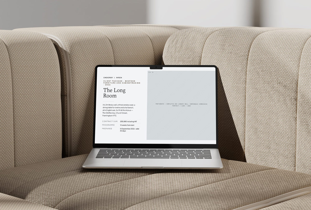 Cabinetmaker Client Package, Slate colourway, laptop screen mockup