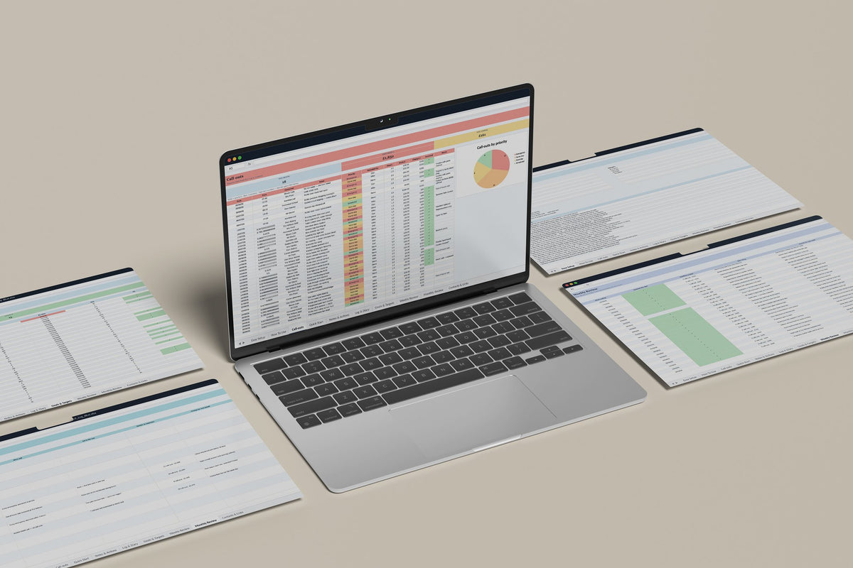 Call Out Log Excel template, Call Outs tab on a laptop screen