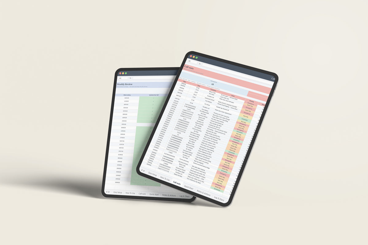 Callout Log Excel template on an iPad Pro