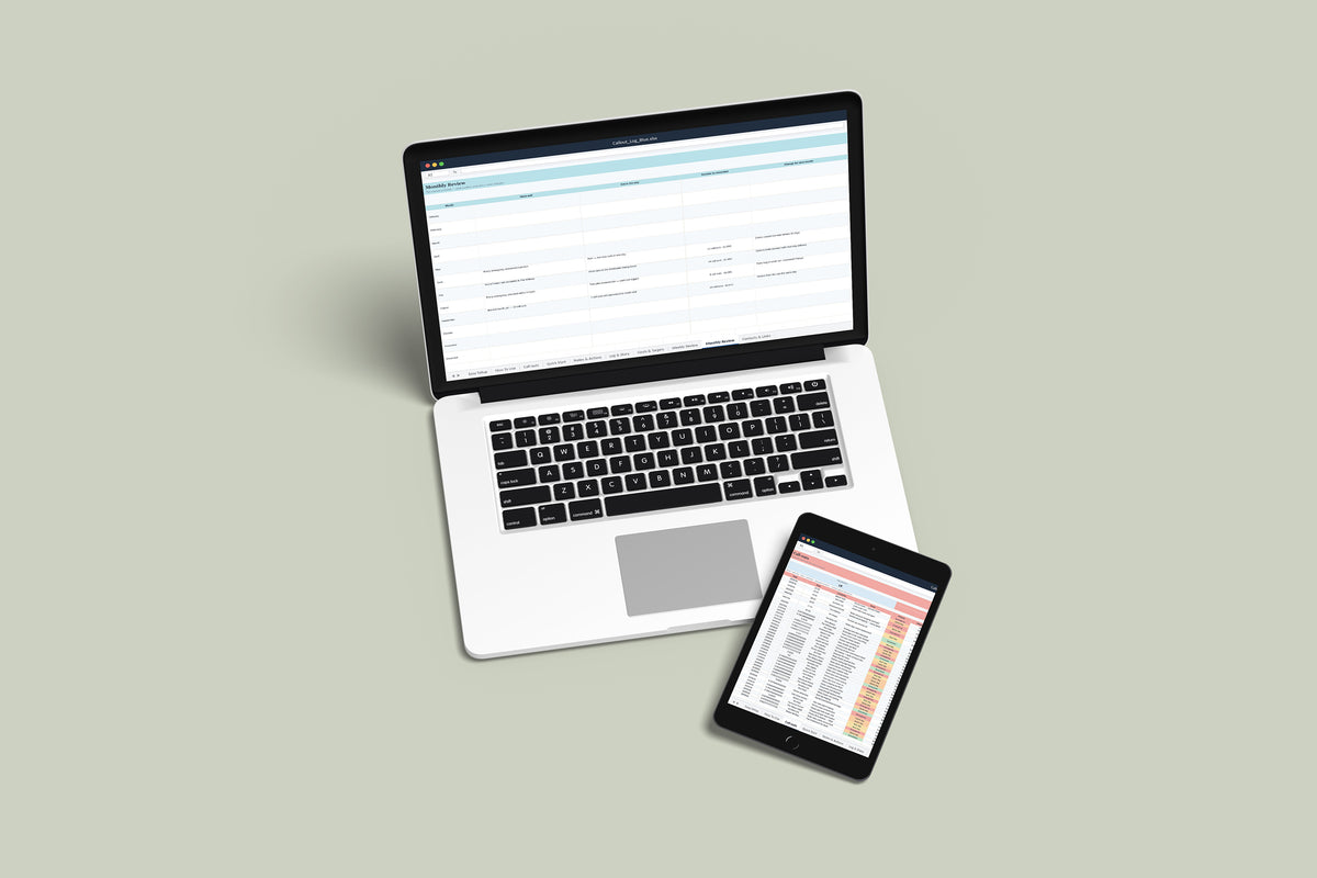 Callout Log Excel template on a MacBook and iPad, second view