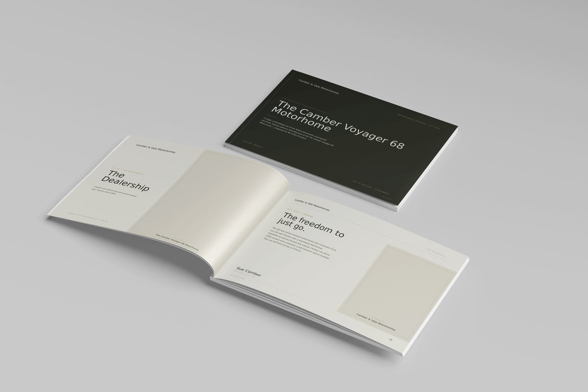Motorhome & Caravan Dealer Customer Pack in PowerPoint, printed cover shown at an angle