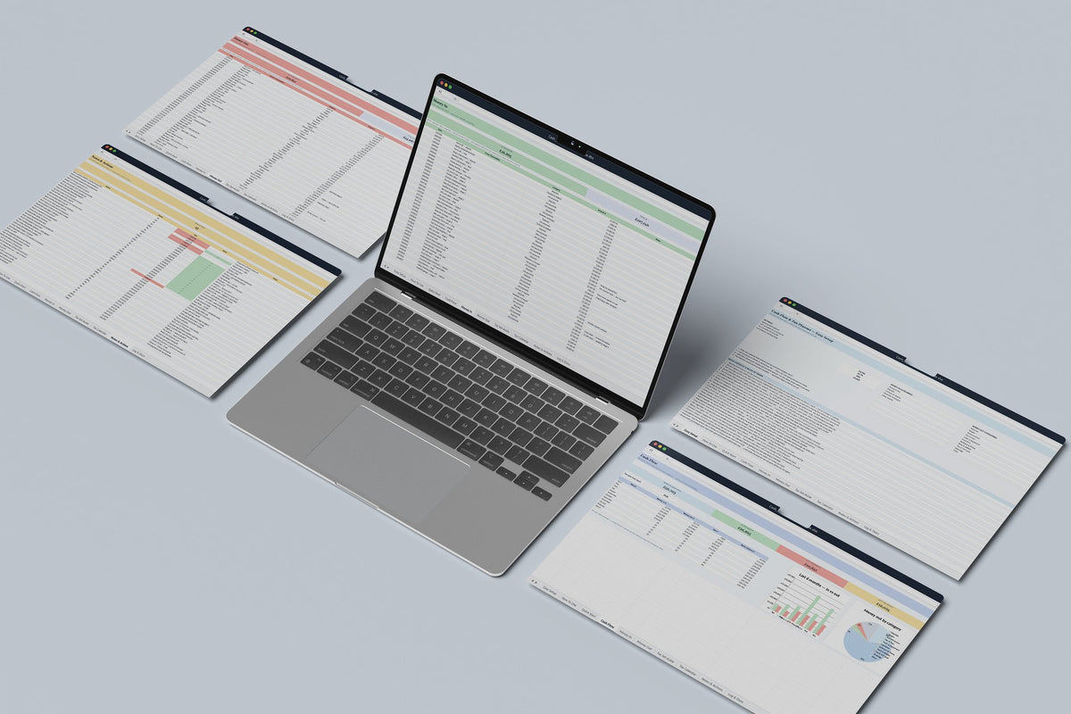 Cash Flow and Tax Planner Excel template, Money In tab on a laptop screen