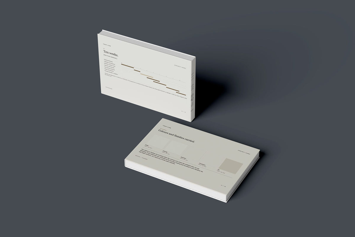 Cellar Tanking and Conversion Client Package, Oat colourway, floating books mockup