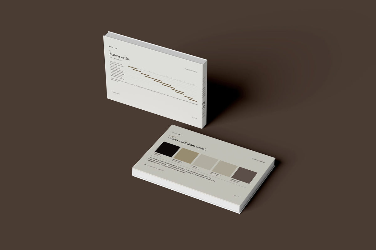 Chimney Client Package, Oat colourway, floating books mockup
