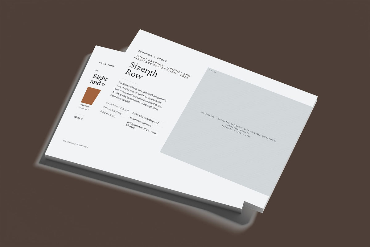 Chimney Client Package, Slate colourway, stacked books mockup