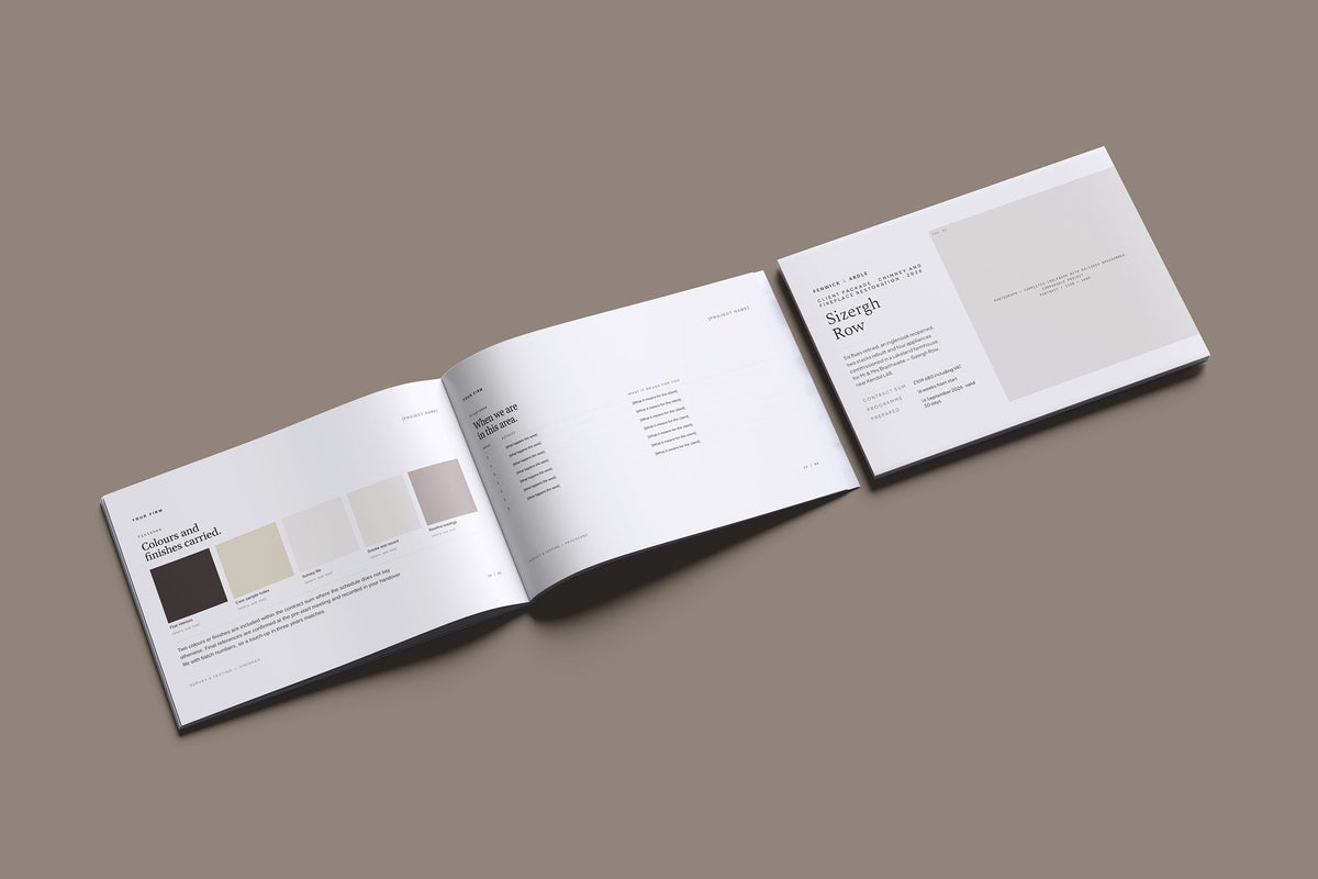Chimney Client Package, Standard colourway, cover and inside spread mockup