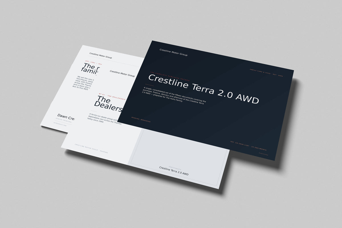 Car Dealer Customer Pack in PowerPoint, printed pages floating
