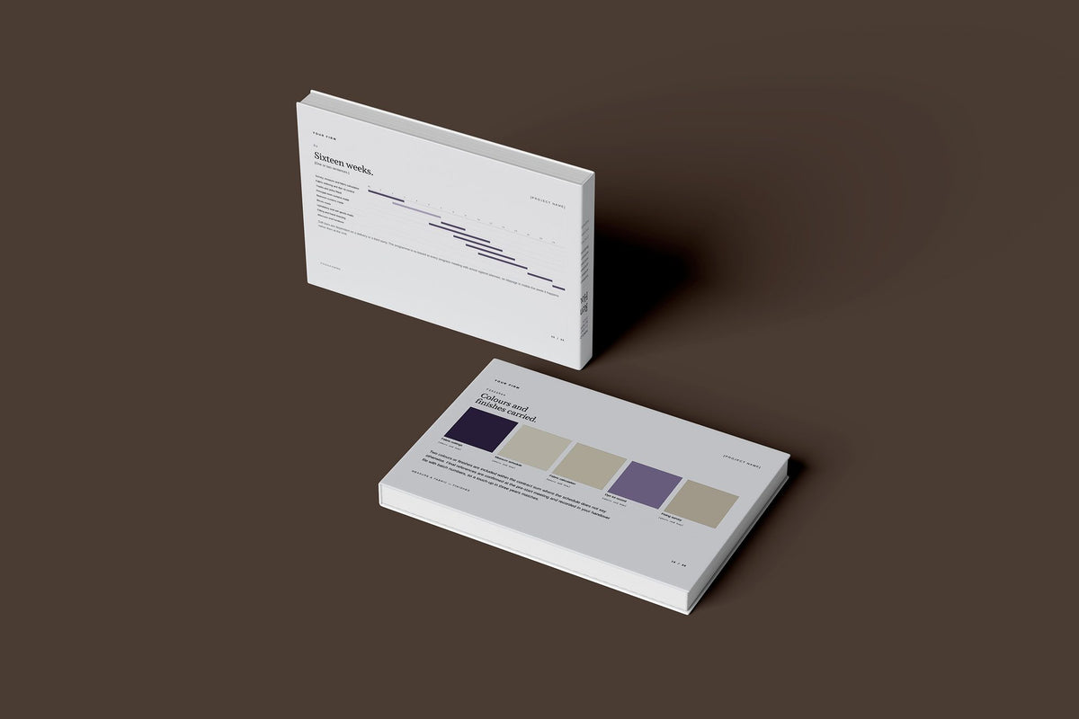 Curtains and Blinds Client Package, Slate colourway, floating books mockup