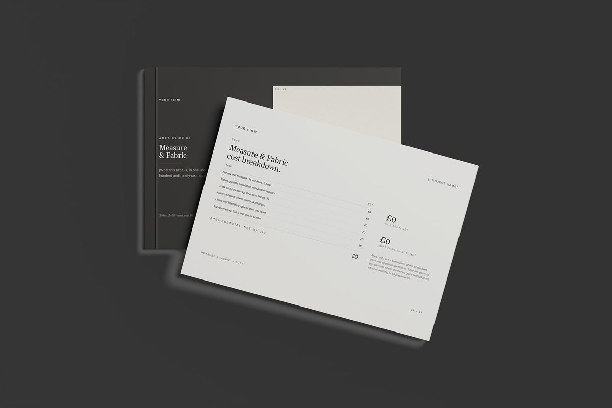 Curtains and Blinds Client Package, Standard colourway, front and back cover mockup