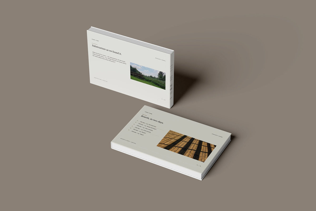 Decking and Outdoor Timber Client Package, Oat colourway, floating books mockup