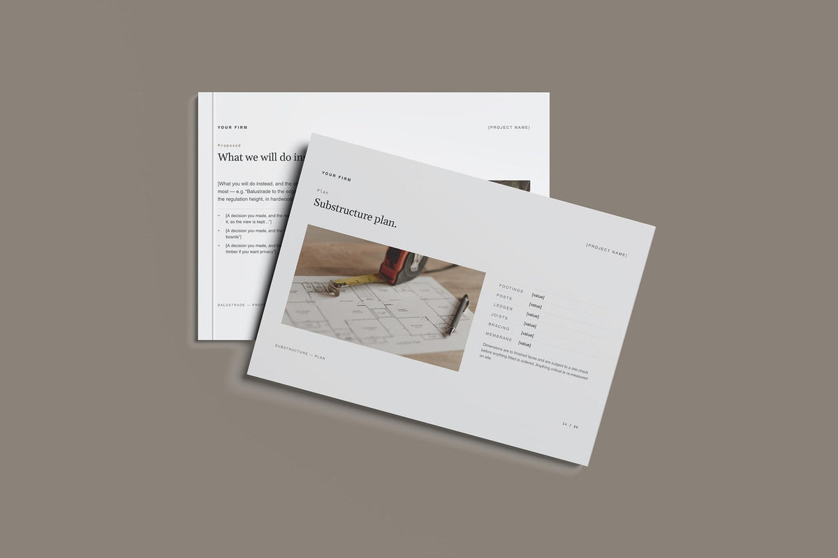 Decking and Outdoor Timber Client Package, Slate colourway, front and back cover mockup