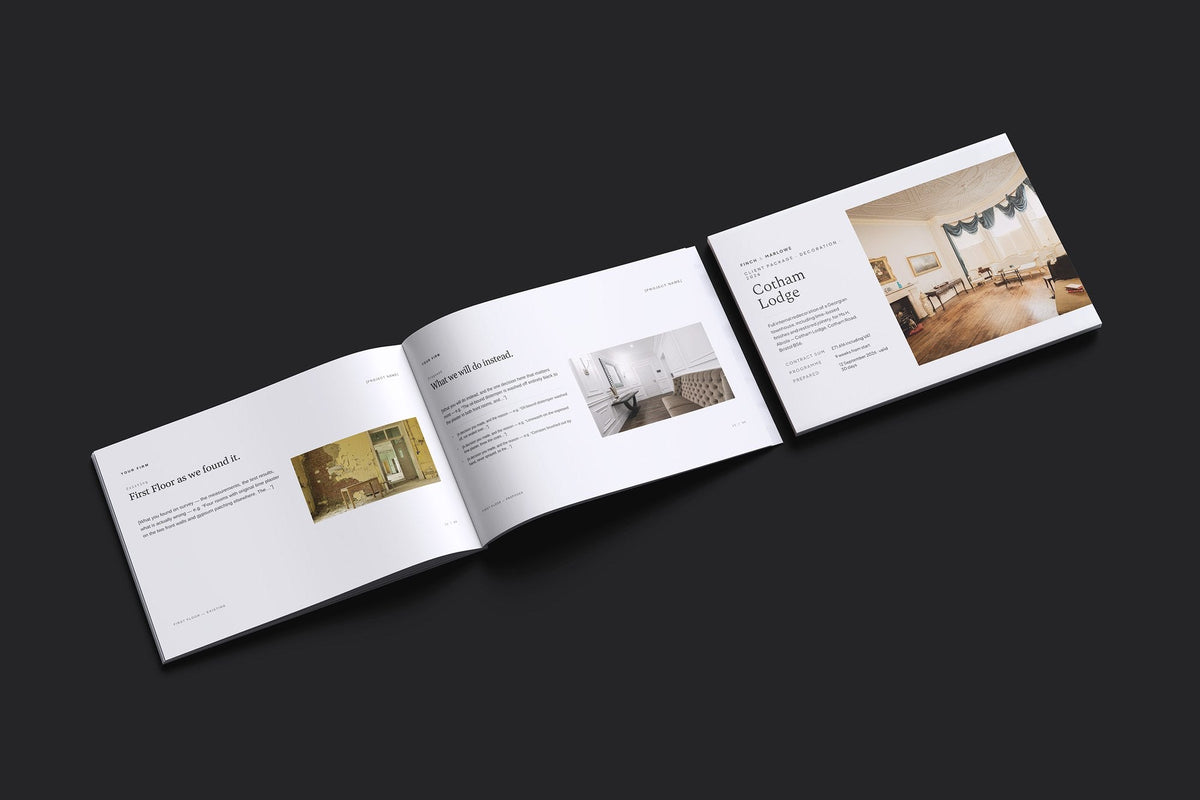 Decorator Client Package, Ivory colourway, cover and inside spread mockup